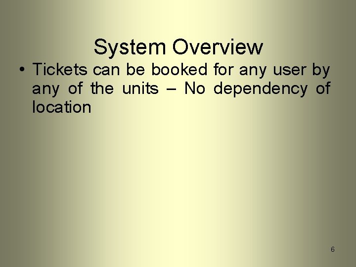 System Overview • Tickets can be booked for any user by any of the