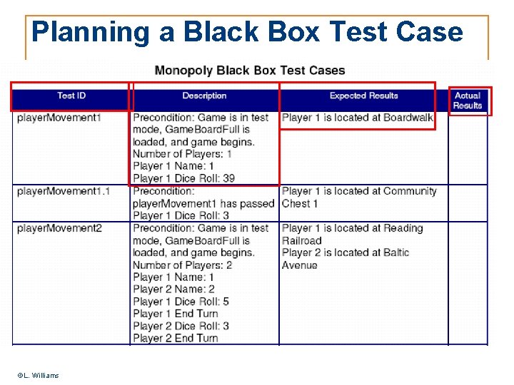 Planning a Black Box Test Case ©L. Williams 