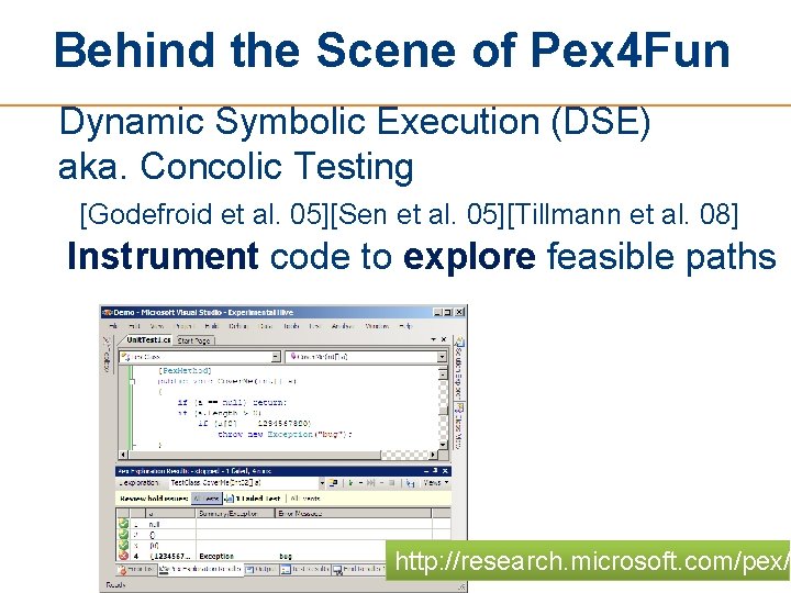 Behind the Scene of Pex 4 Fun Dynamic Symbolic Execution (DSE) aka. Concolic Testing