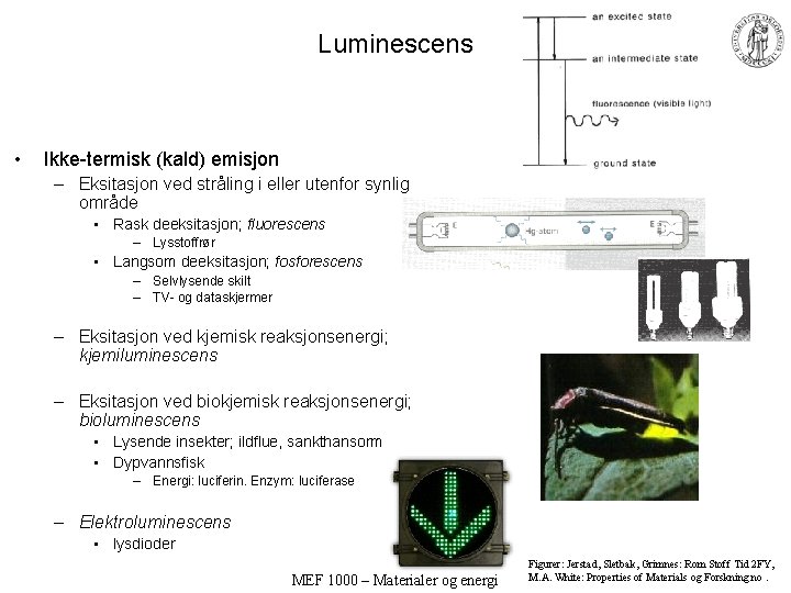 Luminescens • Ikke-termisk (kald) emisjon – Eksitasjon ved stråling i eller utenfor synlig område