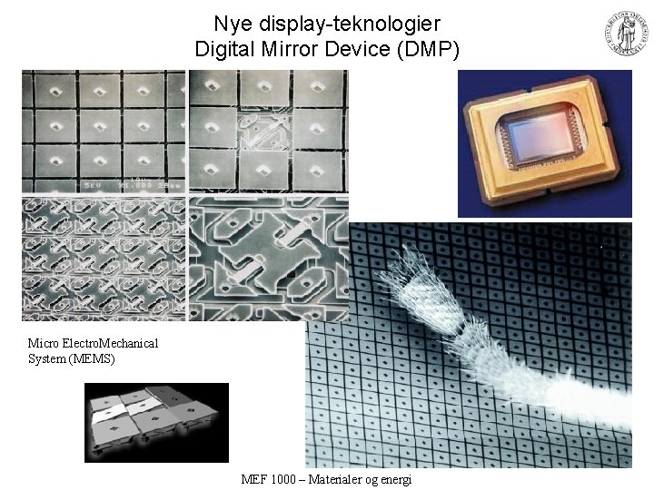 Nye display-teknologier Digital Mirror Device (DMP) Micro Electro. Mechanical System (MEMS) MEF 1000 –