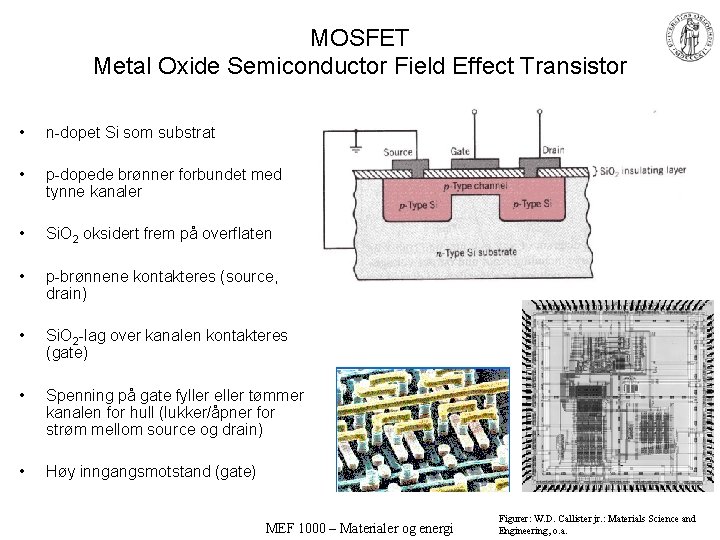 MOSFET Metal Oxide Semiconductor Field Effect Transistor • n-dopet Si som substrat • p-dopede