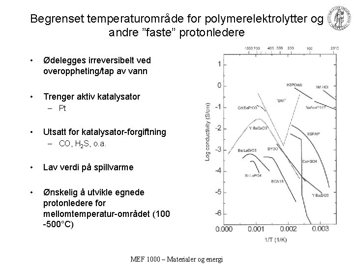 Begrenset temperaturområde for polymerelektrolytter og andre ”faste” protonledere • Ødelegges irreversibelt ved overoppheting/tap av
