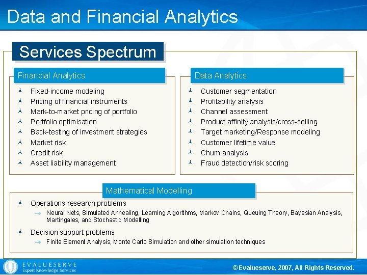 Data and Financial Analytics Services Spectrum Financial Analytics © © © © Data Analytics