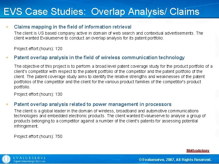 EVS Case Studies: Overlap Analysis/ Claims Mapping + Claims mapping in the field of