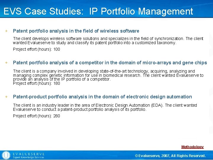 EVS Case Studies: IP Portfolio Management + Patent portfolio analysis in the field of