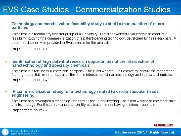 EVS Case Studies: Commercialization Studies + Technology commercialization feasibility study related to manipulation of