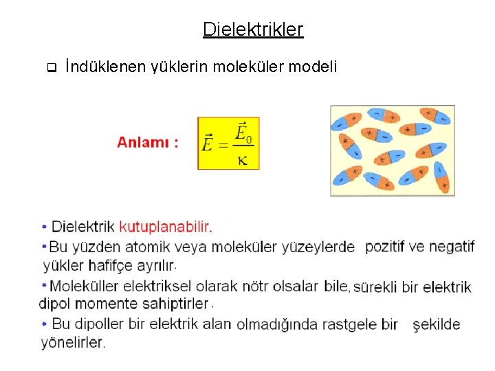 Dielektrikler q İndüklenen yüklerin moleküler modeli 