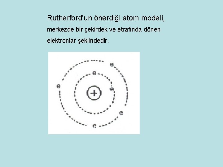 Rutherford’un önerdiği atom modeli, merkezde bir çekirdek ve etrafında dönen elektronlar şeklindedir. 