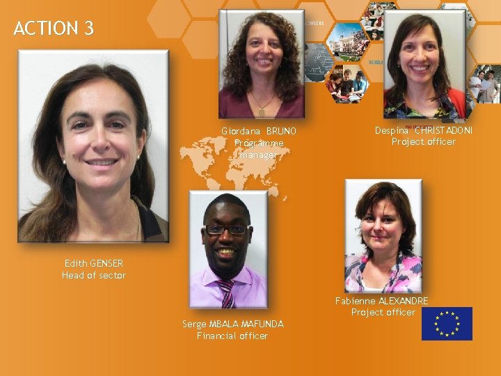ACTION 3 Giordana BRUNO Programme manager Despina CHRISTADONI Project officer Edith GENSER Head of