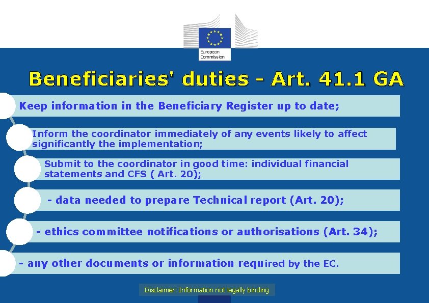 Beneficiaries' duties - Art. 41. 1 GA Keep information in the Beneficiary Register up