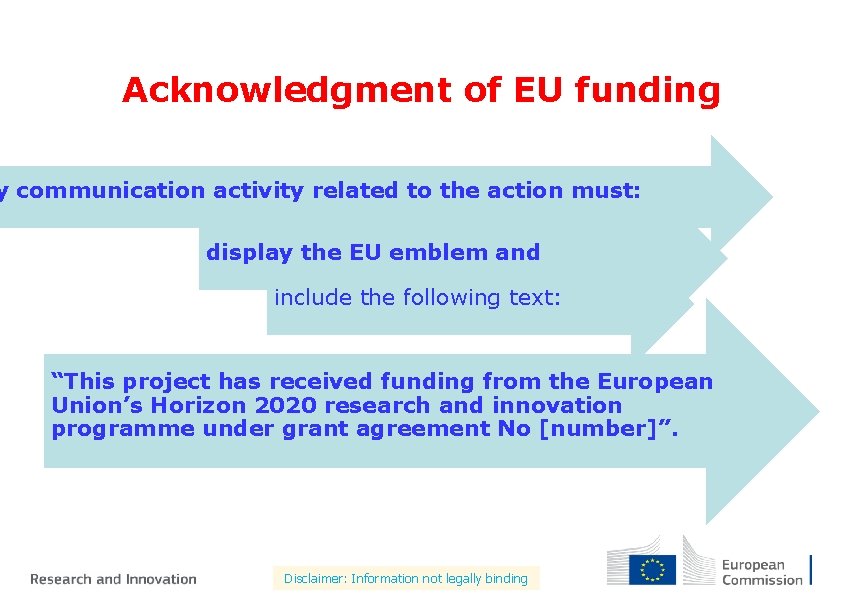 Acknowledgment of EU funding y communication activity related to the action must: display the
