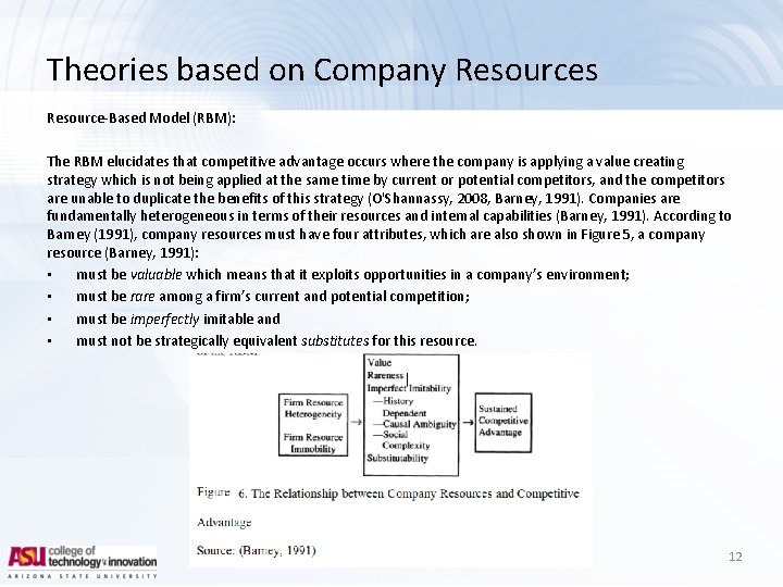 Theories based on Company Resources Resource-Based Model (RBM): The RBM elucidates that competitive advantage