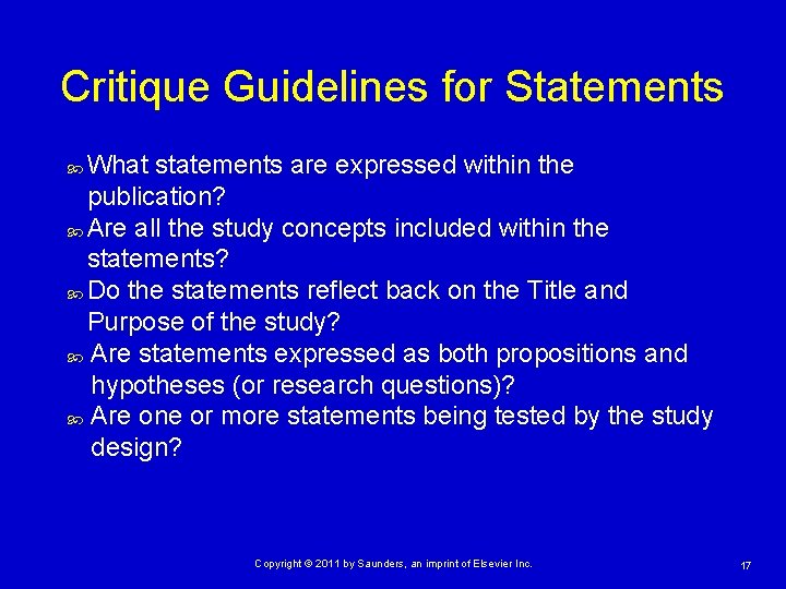 Critique Guidelines for Statements What statements are expressed within the publication? Are all the