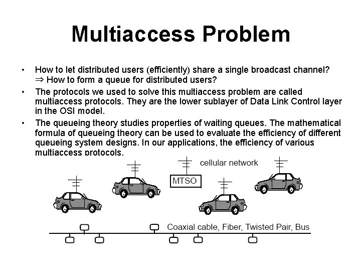 Multiaccess Problem • • • How to let distributed users (efficiently) share a single