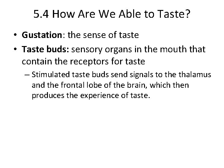 5. 4 How Are We Able to Taste? • Gustation: the sense of taste 5. 4 How Are We Able to Taste? • Gustation: the sense of taste