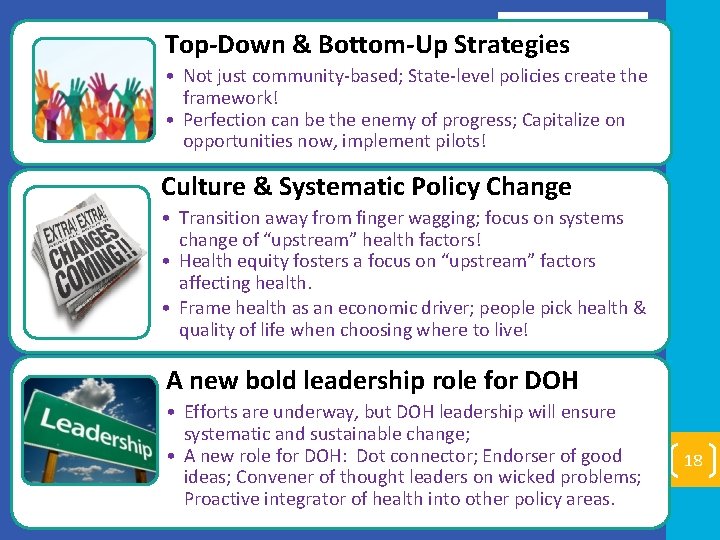 What we. Top-Down heard recently & Bottom-Up Strategies • Not just community-based; State-level policies What we. Top-Down heard recently & Bottom-Up Strategies • Not just community-based; State-level policies