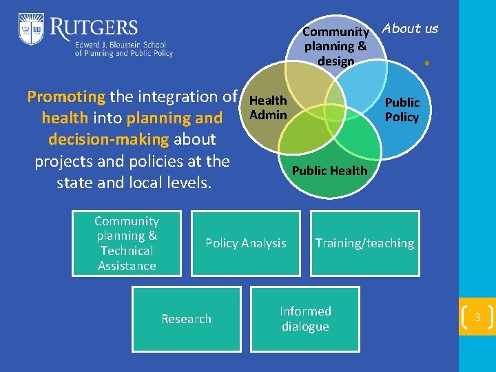 Community About us planning & design Promoting the integration of health into planning and