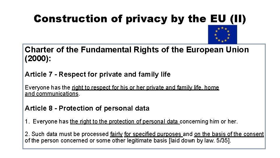 Construction of privacy by the EU (II) Charter of the Fundamental Rights of the