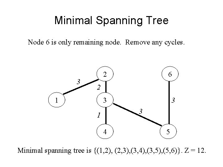 Minimal Spanning Tree Node 6 is only remaining node. Remove any cycles. 3 2