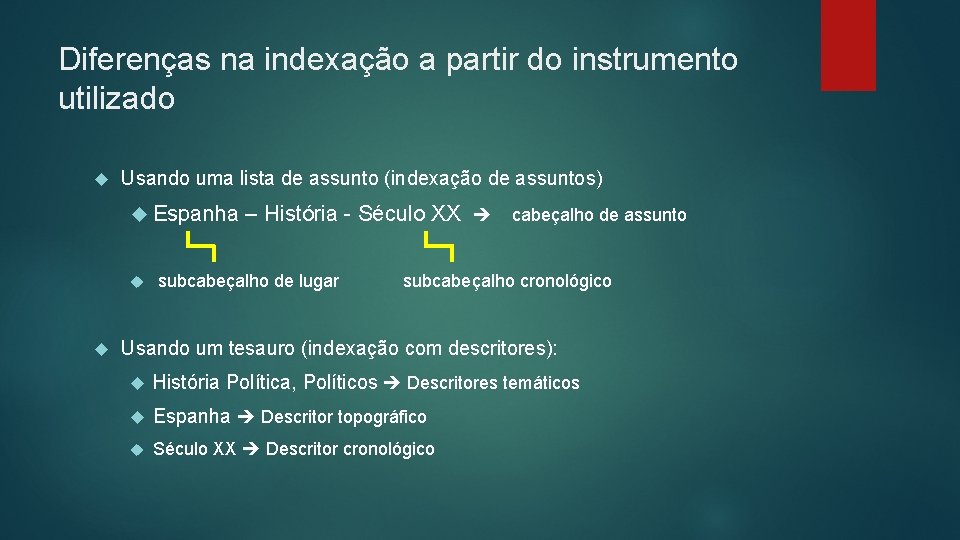 Diferenças na indexação a partir do instrumento utilizado Usando uma lista de assunto (indexação