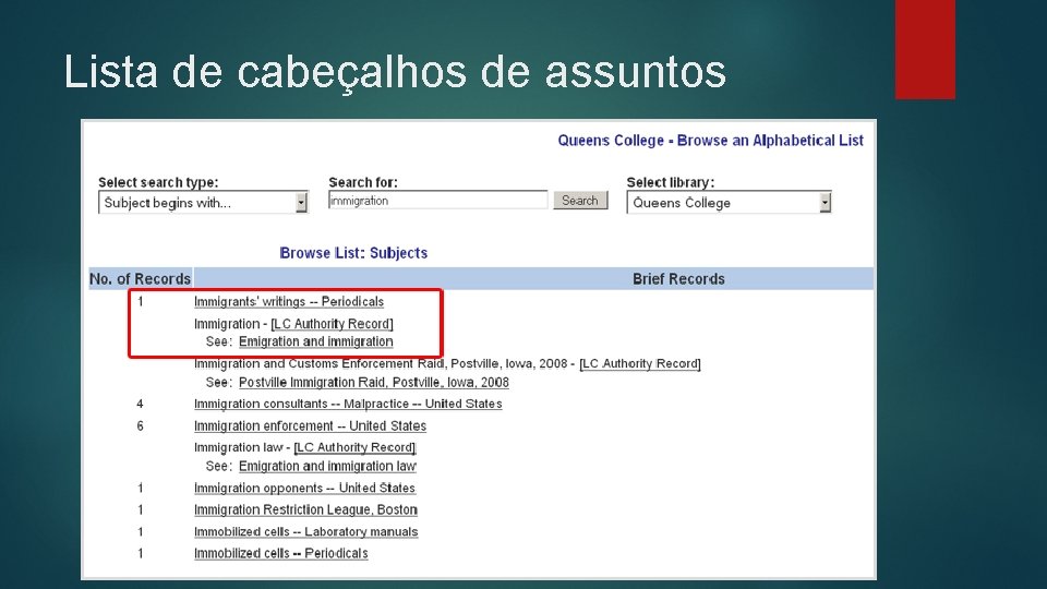 Lista de cabeçalhos de assuntos 