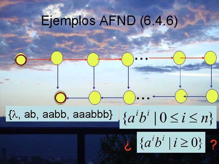 Ejemplos AFND (6. 4. 6) { , ab, aabb, aaabbb} ¿ ? 