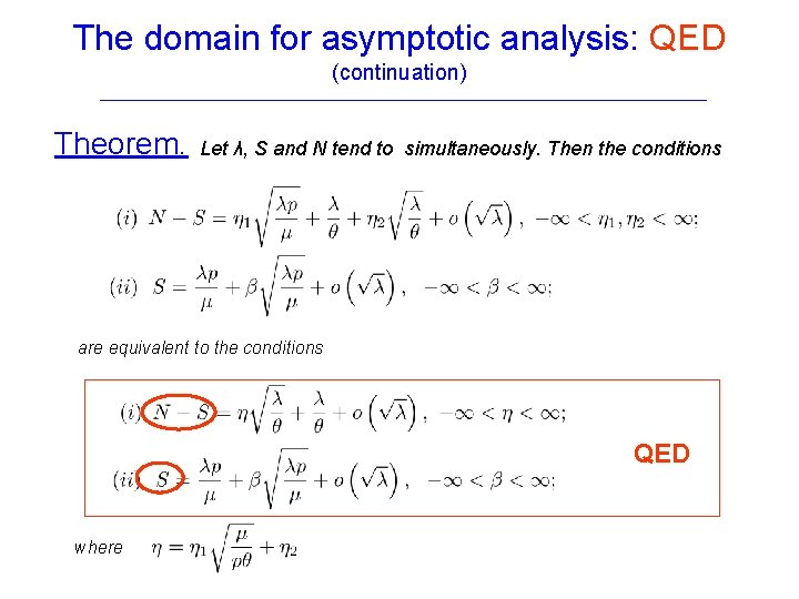 The domain for asymptotic analysis: QED (continuation) Theorem. Let λ, S and N tend