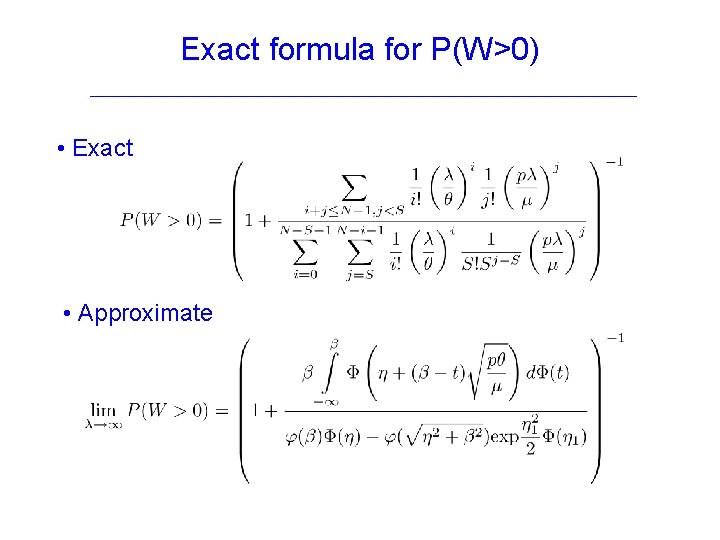 Exact formula for P(W>0) • Exact • Approximate 