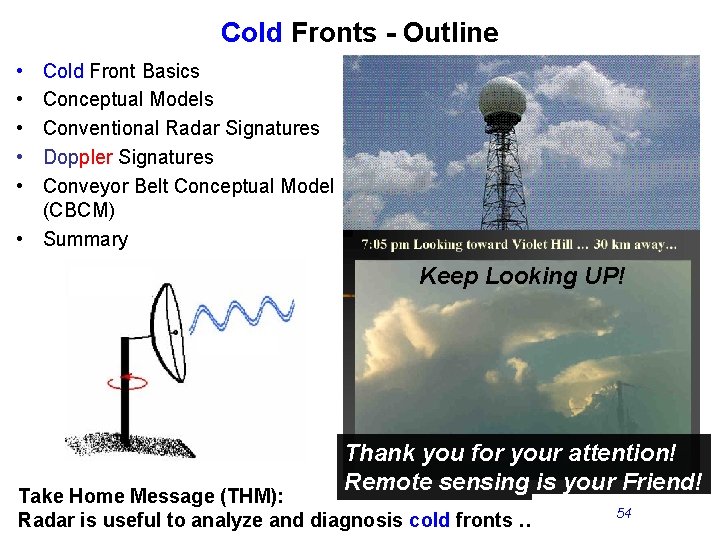 Cold Fronts - Outline • • • Cold Front Basics Conceptual Models Conventional Radar