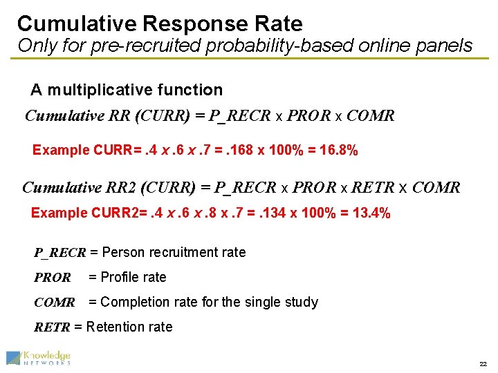 Cumulative Response Rate Only for pre-recruited probability-based online panels A multiplicative function Cumulative RR
