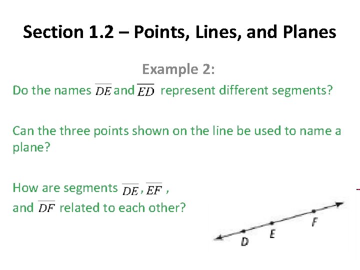 Section 1. 2 – Points, Lines, and Planes Example 2: Do the names and