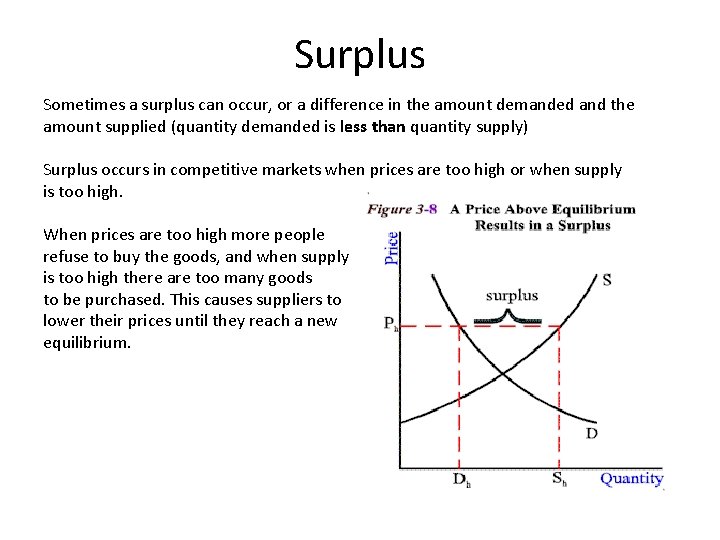 Surplus Sometimes a surplus can occur, or a difference in the amount demanded and