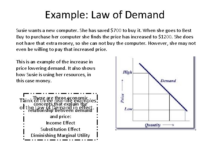 Example: Law of Demand Susie wants a new computer. She has saved $700 to