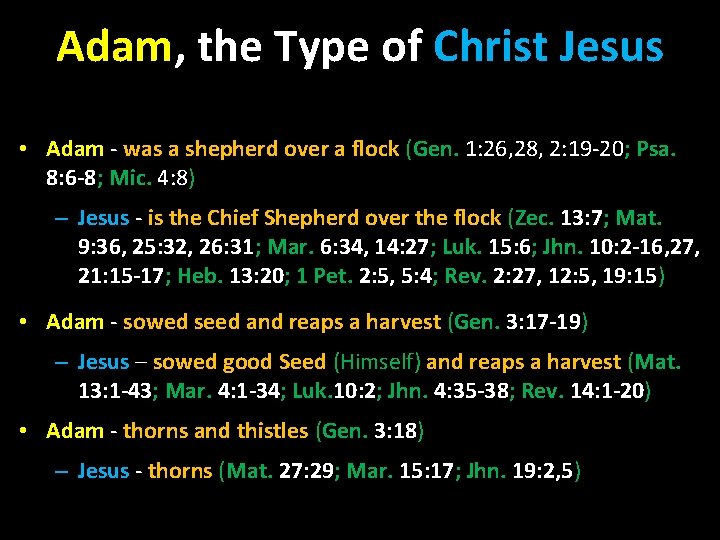 Adam, the Type of Christ Jesus • Adam - was a shepherd over a