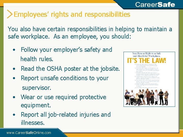 Employees’ rights and responsibilities You also have certain responsibilities in helping to maintain a Employees’ rights and responsibilities You also have certain responsibilities in helping to maintain a