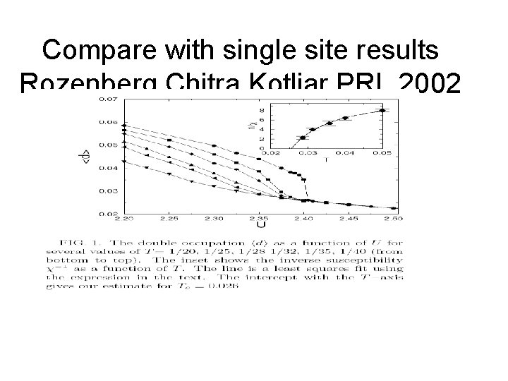 Compare with single site results Rozenberg Chitra Kotliar PRL 2002 