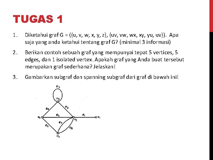 TUGAS 1 1. Diketahui graf G = ({u, v, w, x, y, z}, {uv,