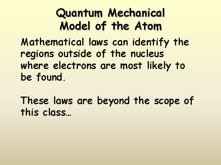 Quantum Mechanical Model of the Atom Mathematical laws can identify the regions outside of
