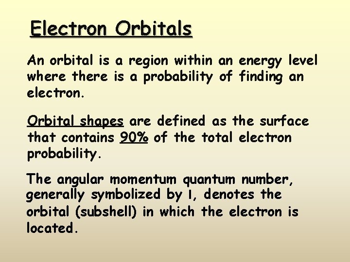Electron Orbitals An orbital is a region within an energy level where there is