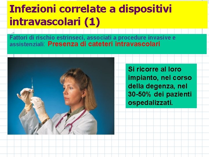 Infezioni correlate a dispositivi intravascolari (1) Fattori di rischio estrinseci, associati a procedure invasive