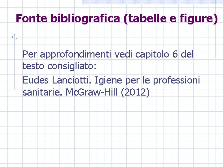 Fonte bibliografica (tabelle e figure) Per approfondimenti vedi capitolo 6 del testo consigliato: Eudes