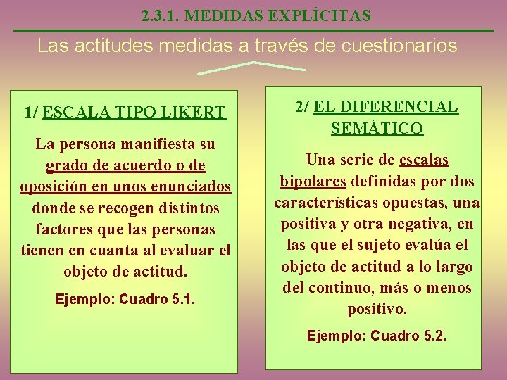 2. 3. 1. MEDIDAS EXPLÍCITAS Las actitudes medidas a través de cuestionarios 1/ ESCALA