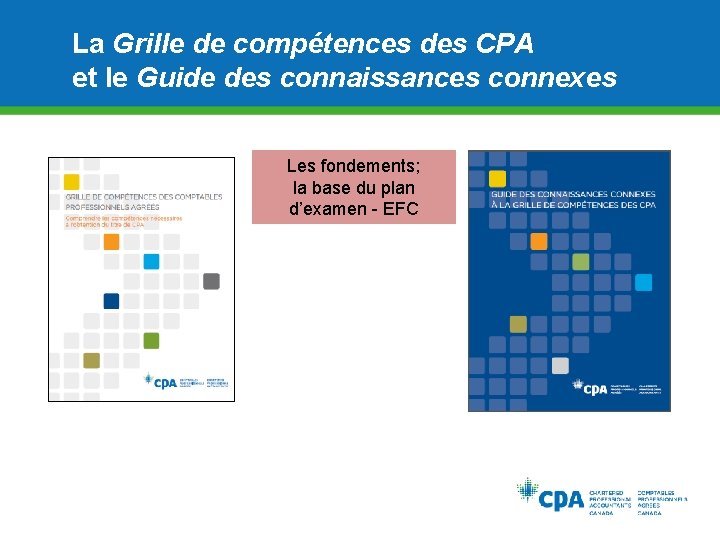 La Grille de compétences des CPA et le Guide des connaissances connexes Les fondements;