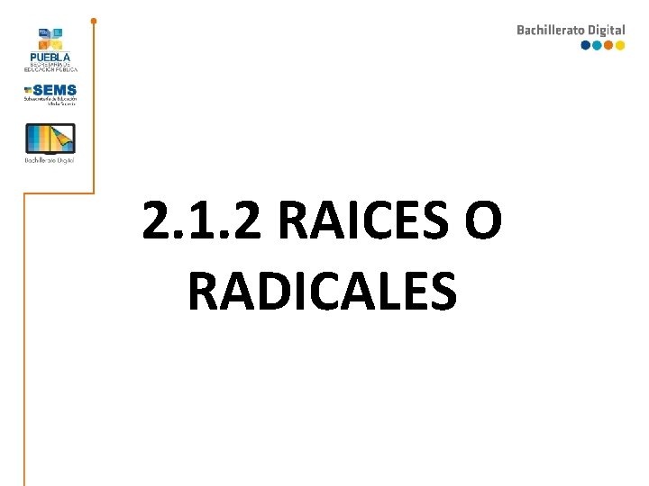 2. 1. 2 RAICES O RADICALES 2. 1. 2 RAICES O RADICALES