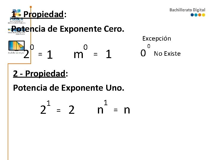 1 - Propiedad: Potencia de Exponente Cero. 2 0 = 0 m 1 1 1 - Propiedad: Potencia de Exponente Cero. 2 0 = 0 m 1 1