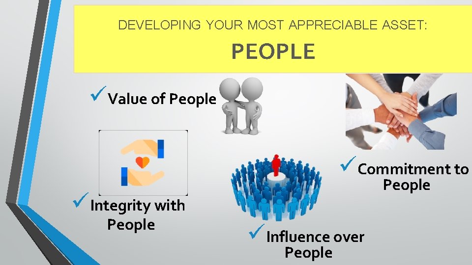 DEVELOPING YOUR MOST APPRECIABLE ASSET: PEOPLE üValue of People üCommitment to People üIntegrity with