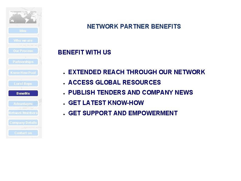 NETWORK PARTNER BENEFITS Idea Who we are Our Process BENEFIT WITH US Partnerships Know