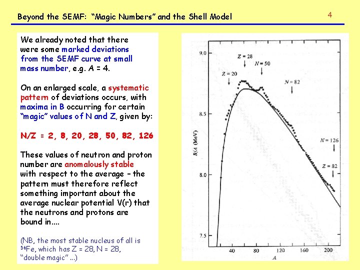 Beyond the SEMF: “Magic Numbers” and the Shell Model We already noted that there