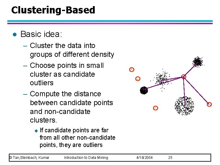 Clustering-Based l Basic idea: – Cluster the data into groups of different density –